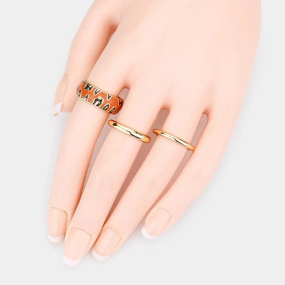 3PCS Enamel Leopard Patterned Metal Band Mixed Rings - Jewelry Store by Erik Rayo
