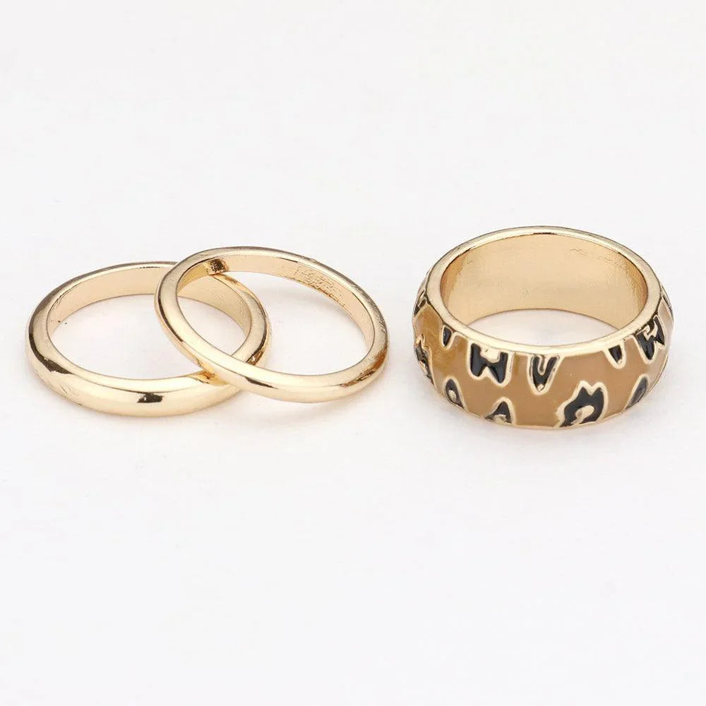 3PCS Enamel Leopard Patterned Metal Band Mixed Rings - Jewelry Store by Erik Rayo