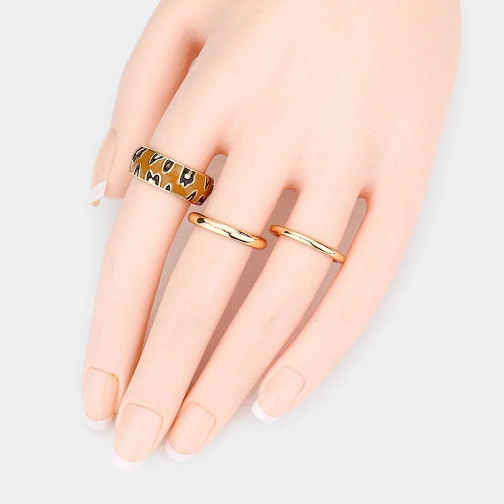 3PCS Enamel Leopard Patterned Metal Band Mixed Rings - Jewelry Store by Erik Rayo