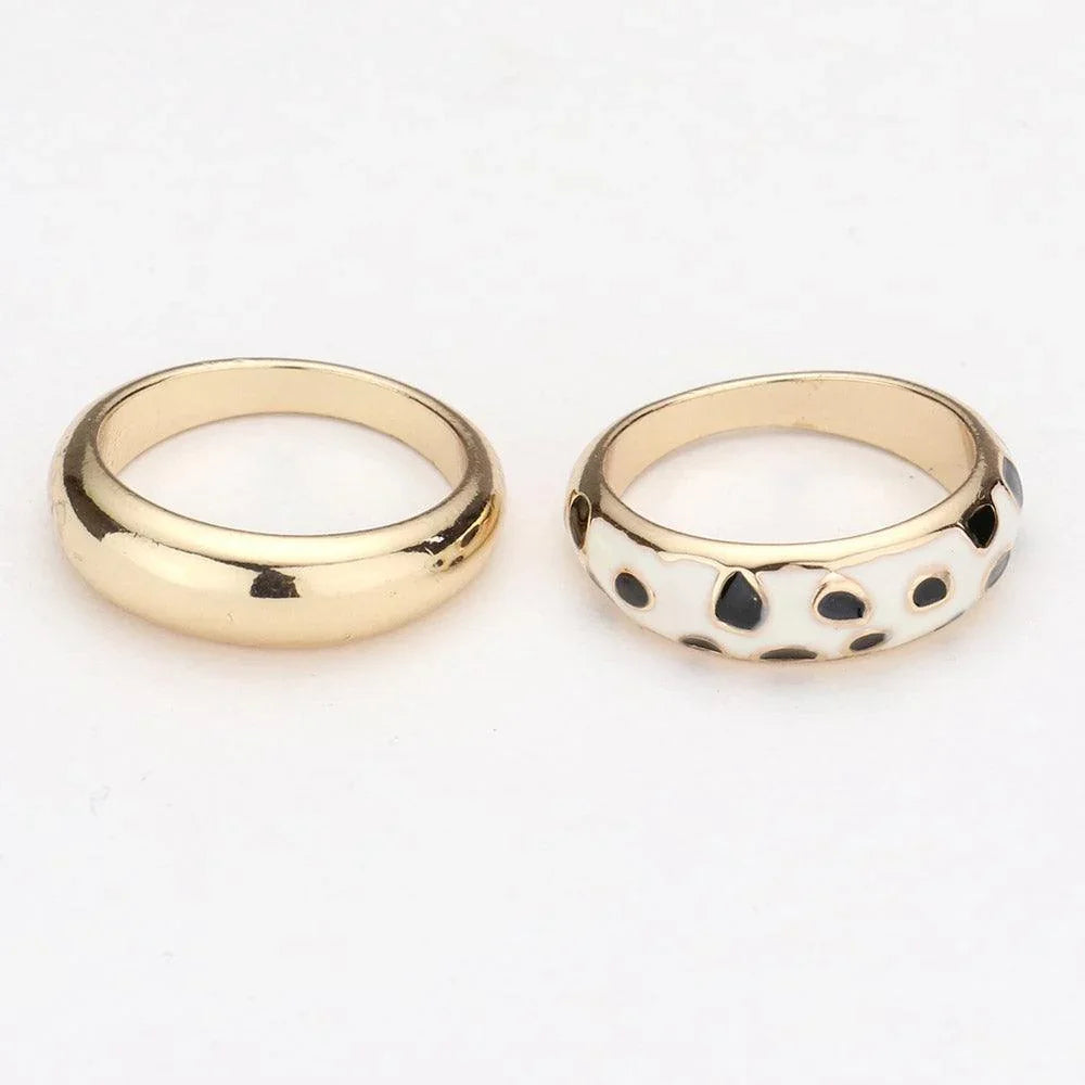 2PCS Enamel Cheetah Patterned Metal Band Mixed Rings - Jewelry Store by Erik Rayo