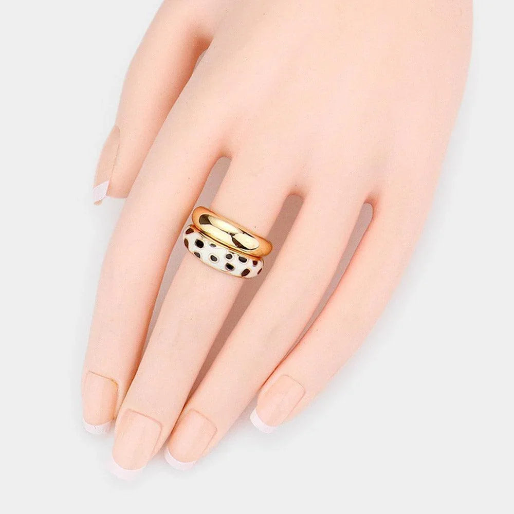 2PCS Enamel Cheetah Patterned Metal Band Mixed Rings - Jewelry Store by Erik Rayo
