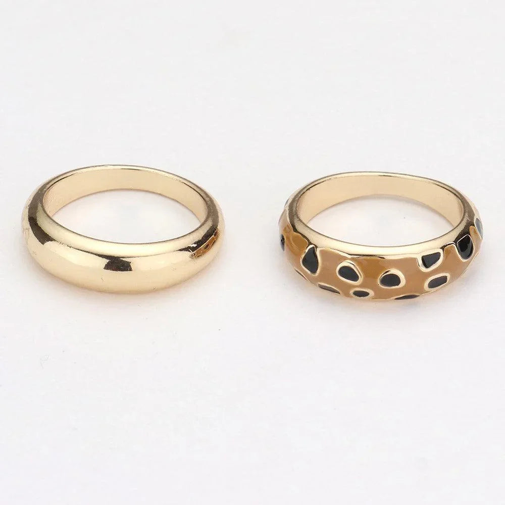 2PCS Enamel Cheetah Patterned Metal Band Mixed Rings - Jewelry Store by Erik Rayo