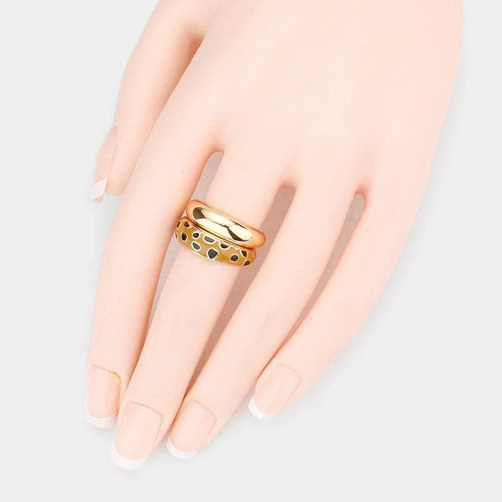 2PCS Enamel Cheetah Patterned Metal Band Mixed Rings - Jewelry Store by Erik Rayo
