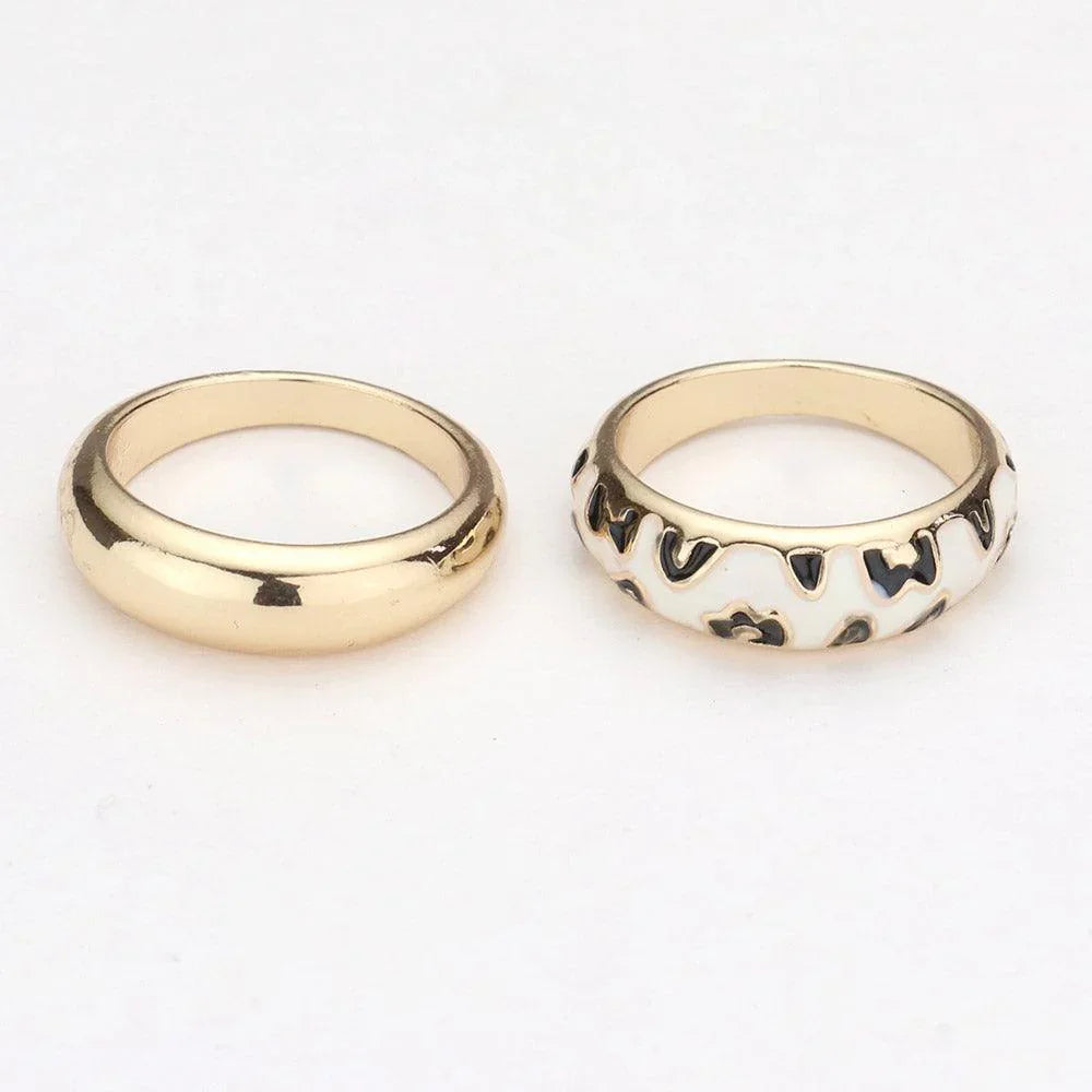 2PCS Enamel Leopard Patterned Metal Band Mixed Rings - Jewelry Store by Erik Rayo