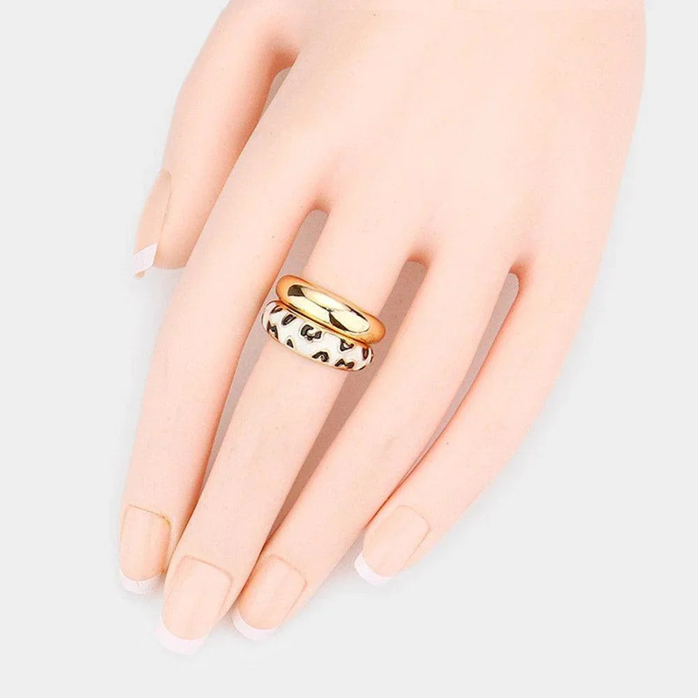 2PCS Enamel Leopard Patterned Metal Band Mixed Rings - Jewelry Store by Erik Rayo