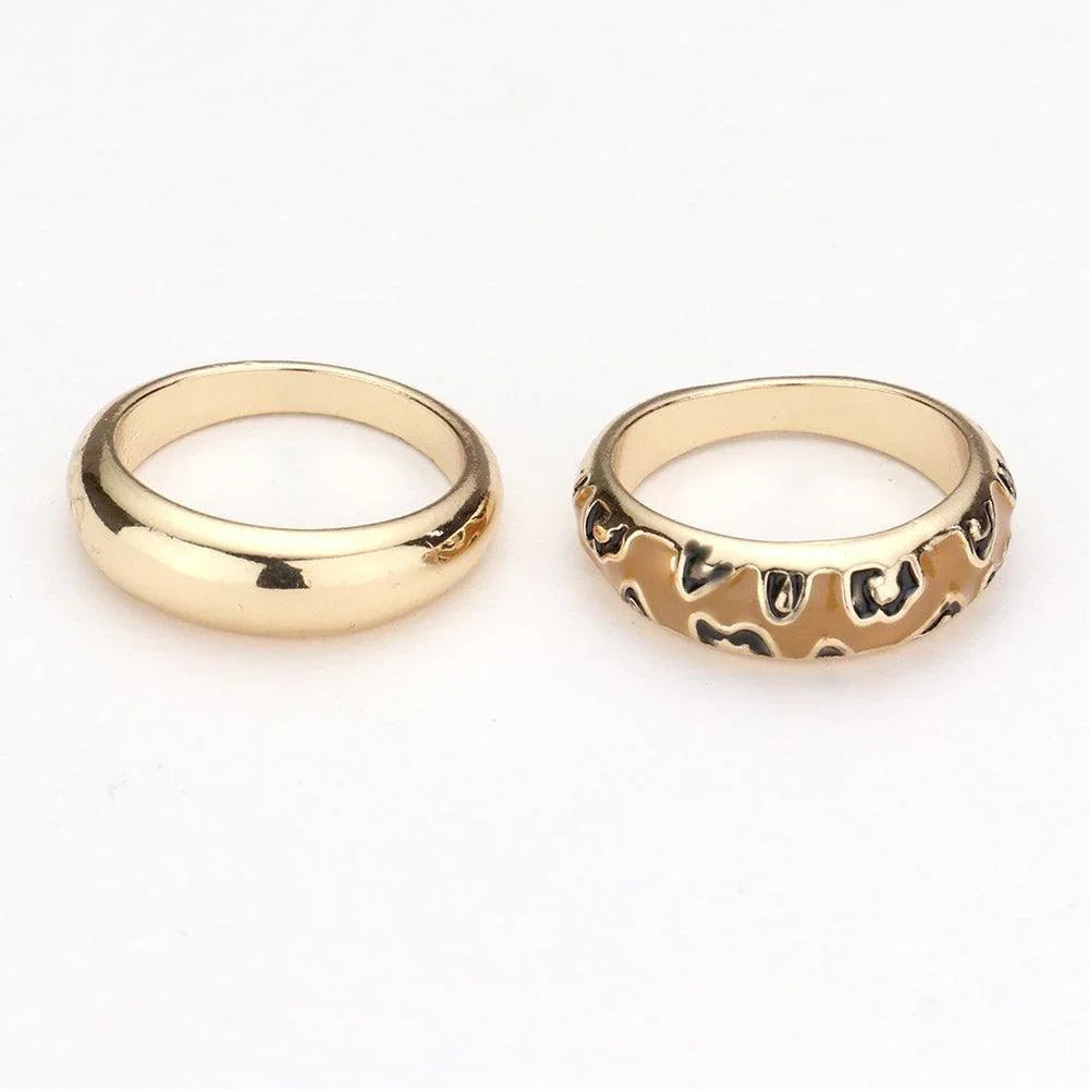 2PCS Enamel Leopard Patterned Metal Band Mixed Rings - Jewelry Store by Erik Rayo