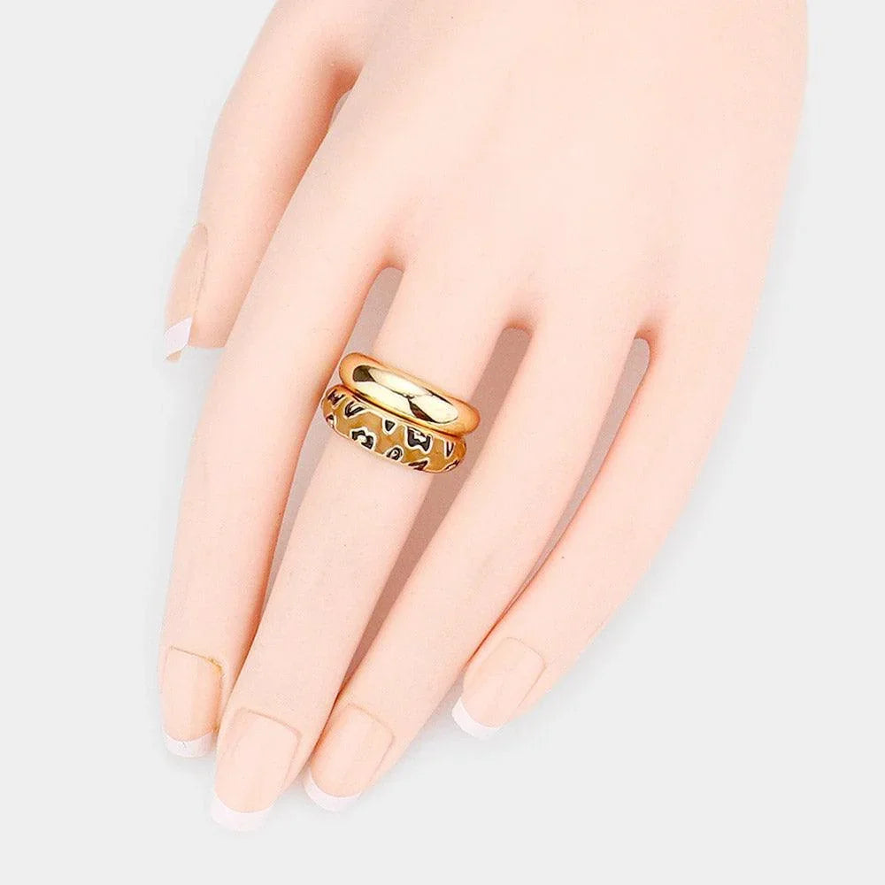 2PCS Enamel Leopard Patterned Metal Band Mixed Rings - Jewelry Store by Erik Rayo