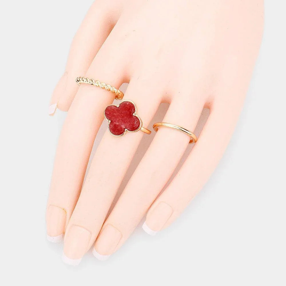 3PCS - Semi Precious Quatrefoil Metal Band Mixed Rings - Jewelry Store by Erik Rayo