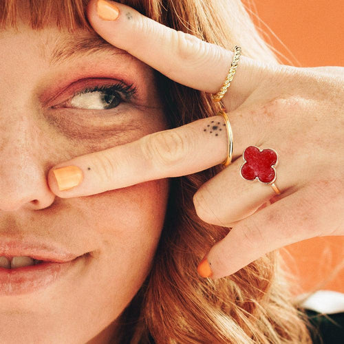 3PCS - Semi Precious Quatrefoil Metal Band Mixed Rings - Jewelry Store by Erik Rayo