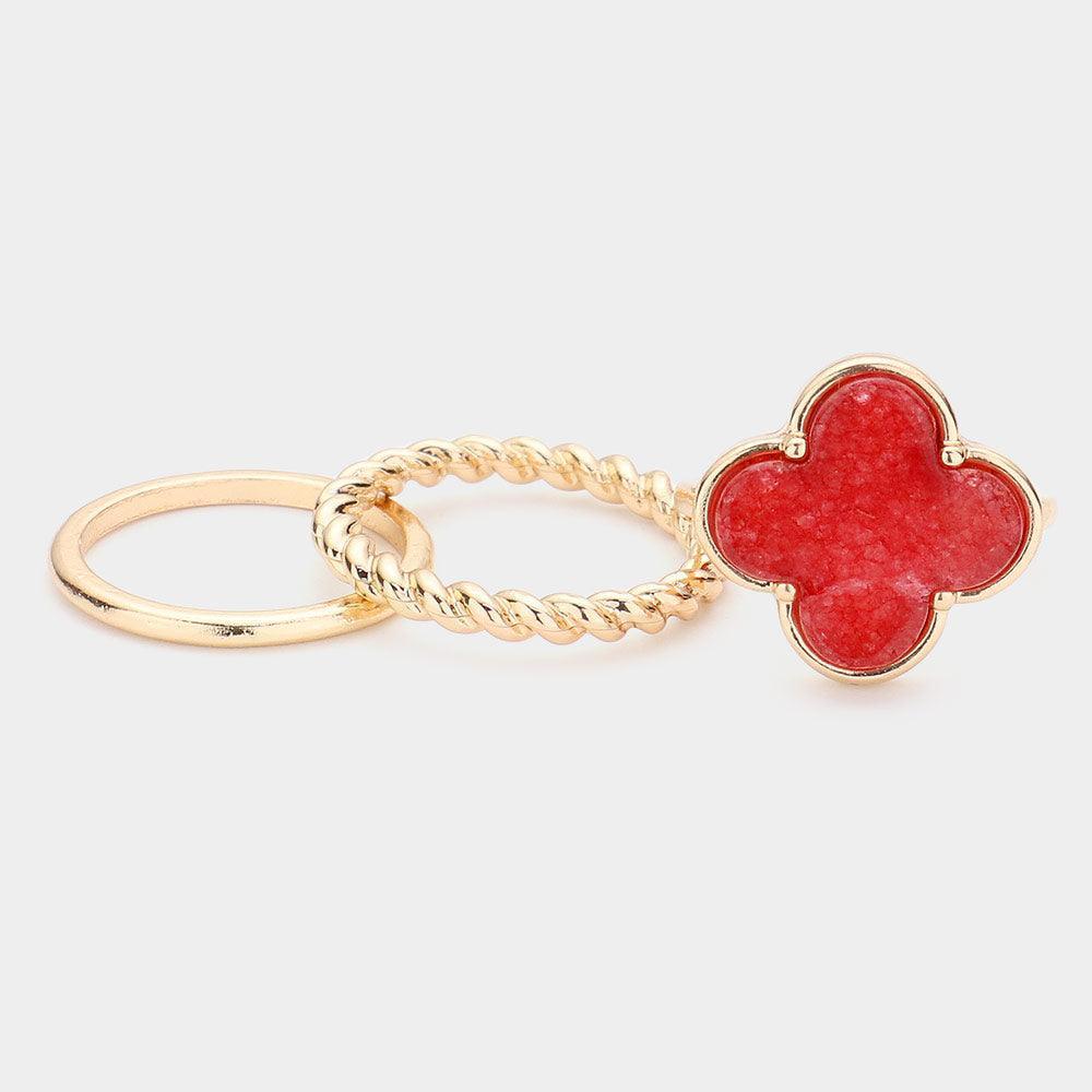 3PCS - Semi Precious Quatrefoil Metal Band Mixed Rings - Jewelry Store by Erik Rayo