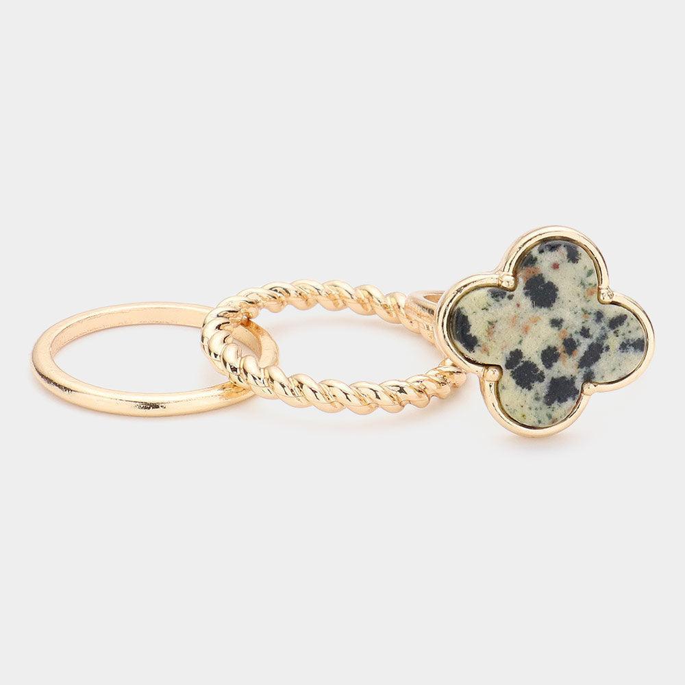 Black 3PCS Semi Precious Quatrefoil Metal Band Mixed Rings - Jewelry Store by Erik Rayo