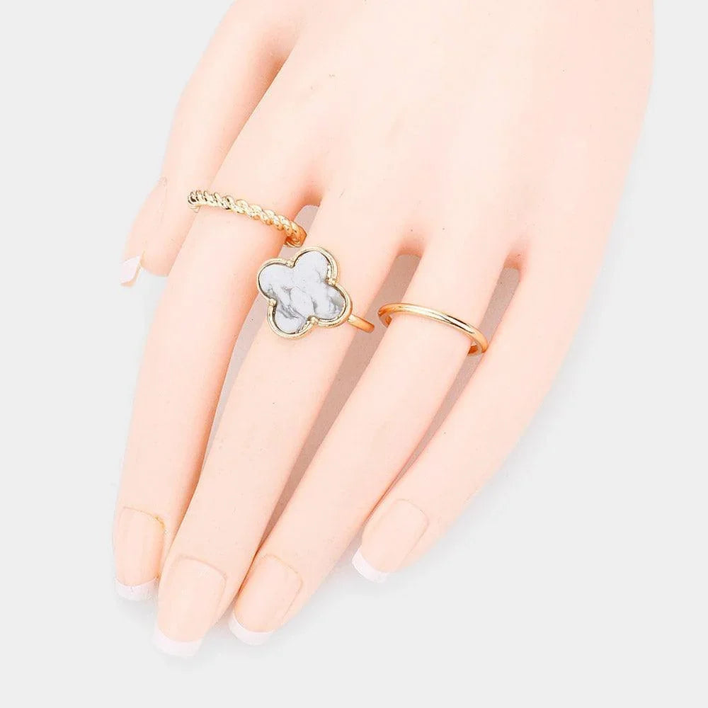 3PCS - Semi Precious Quatrefoil Metal Band Mixed Rings - Jewelry Store by Erik Rayo