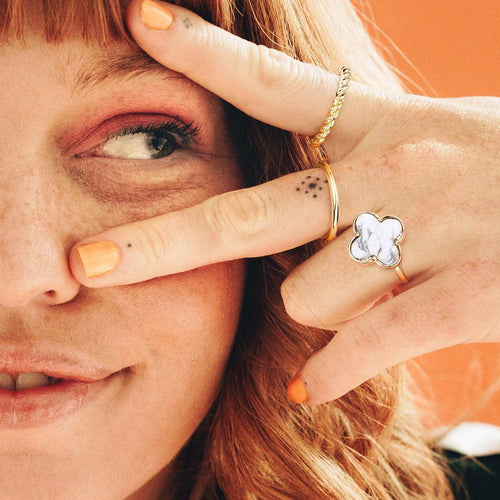 3PCS - Semi Precious Quatrefoil Metal Band Mixed Rings - Jewelry Store by Erik Rayo