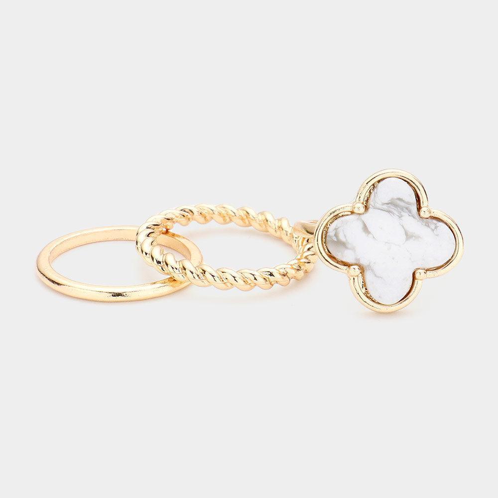 3PCS - Semi Precious Quatrefoil Metal Band Mixed Rings - Jewelry Store by Erik Rayo