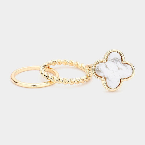 3PCS - Semi Precious Quatrefoil Metal Band Mixed Rings - Jewelry Store by Erik Rayo