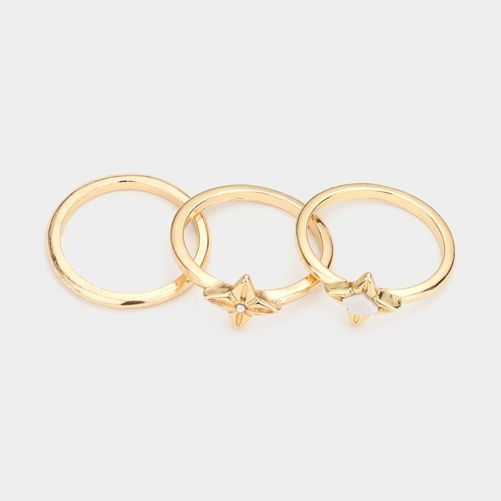 3PCS Semi Precious Rhinestone Embellished Metal Band Mixed Rings - Jewelry Store by Erik Rayo