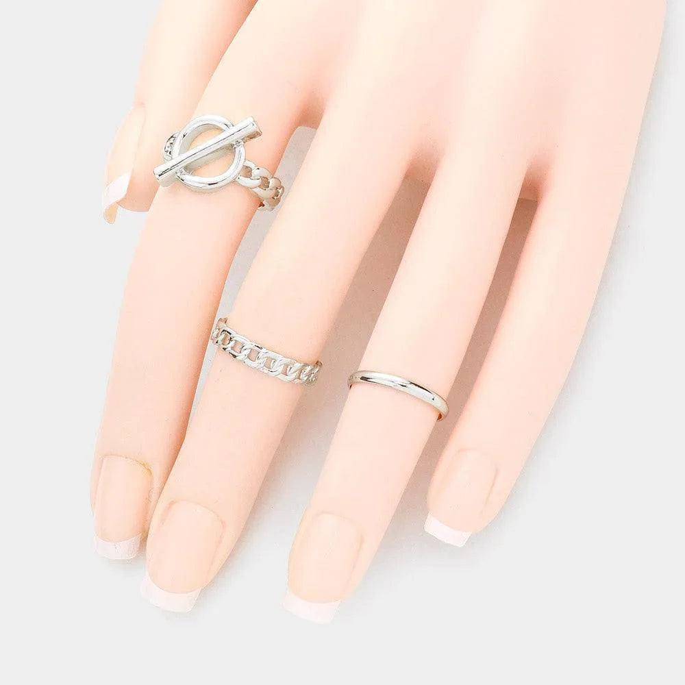 3PCS Metal Chain Mixed Ring Set - Jewelry Store by Erik Rayo