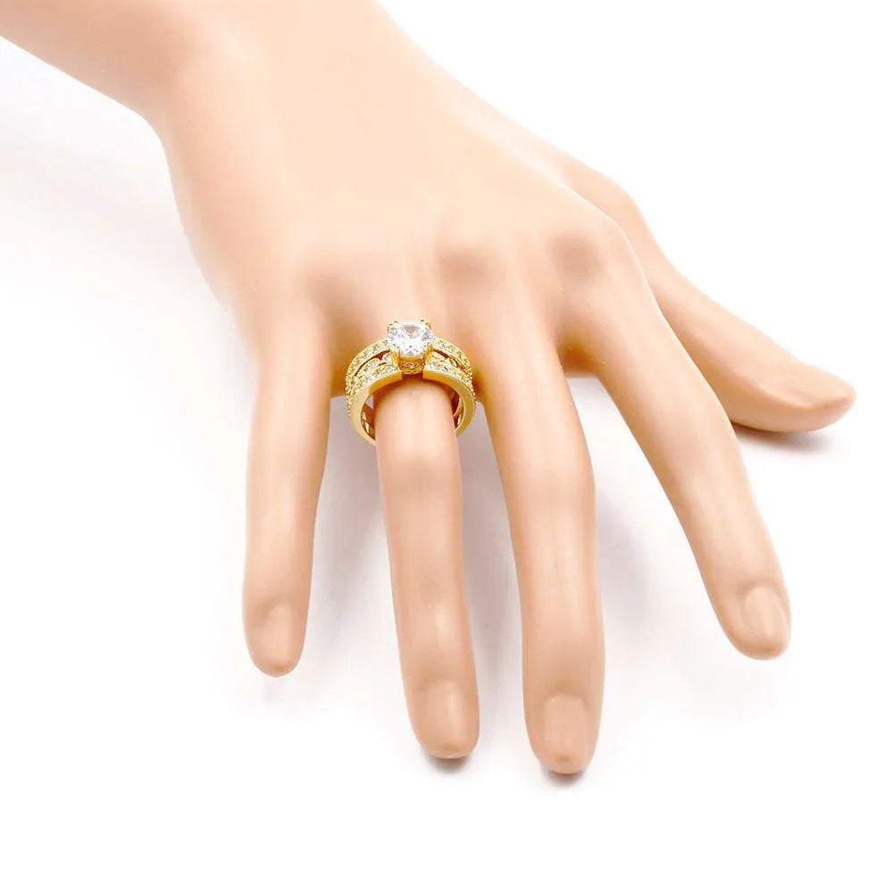 Gold 2PCS Gold Plated CZ Round Accented Metal Band Rings - Jewelry Store by Erik Rayo