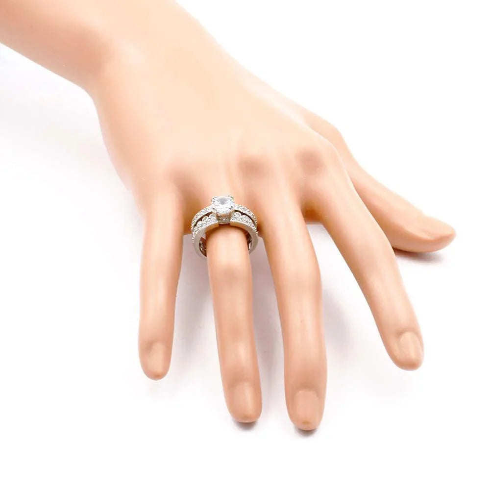 Silver 2PCS Rhodium Plated CZ Round Accented Metal Band Rings - Jewelry Store by Erik Rayo