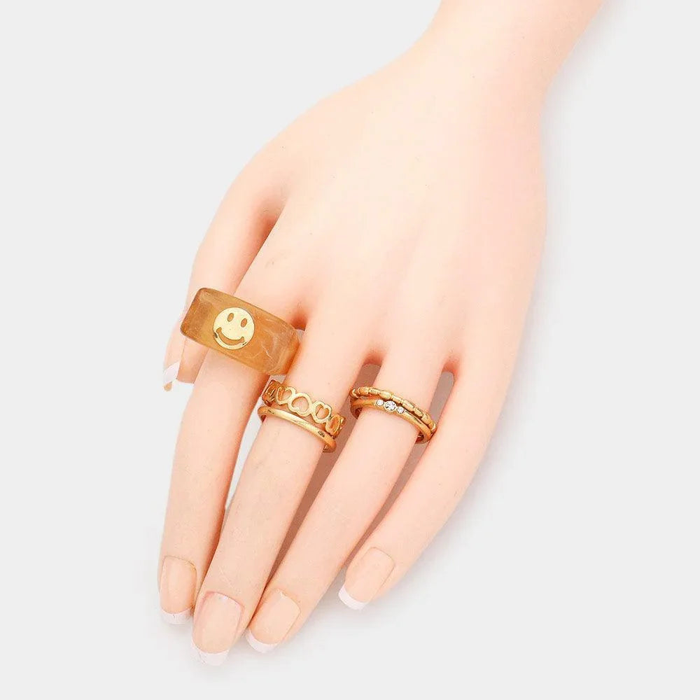 5PCS - Smile Accented Resin Metal Heart Mixed Rings - Jewelry Store by Erik Rayo