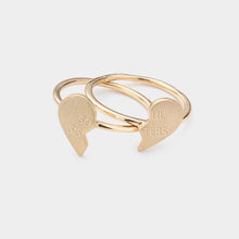 Load image into Gallery viewer, Gold 2PCS  SOUL SISTERS Brass Metal Broken Heart Rings
