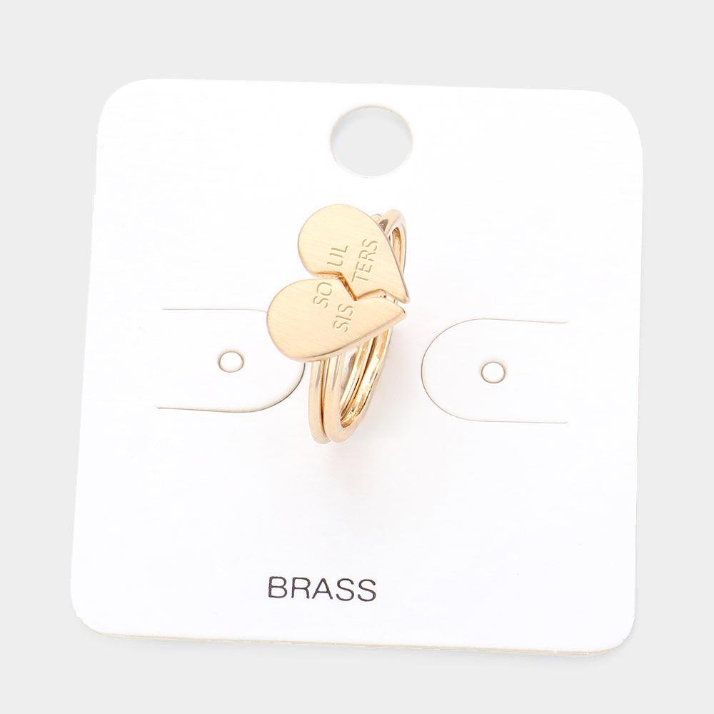 Gold 2PCS  SOUL SISTERS Brass Metal Broken Heart Rings