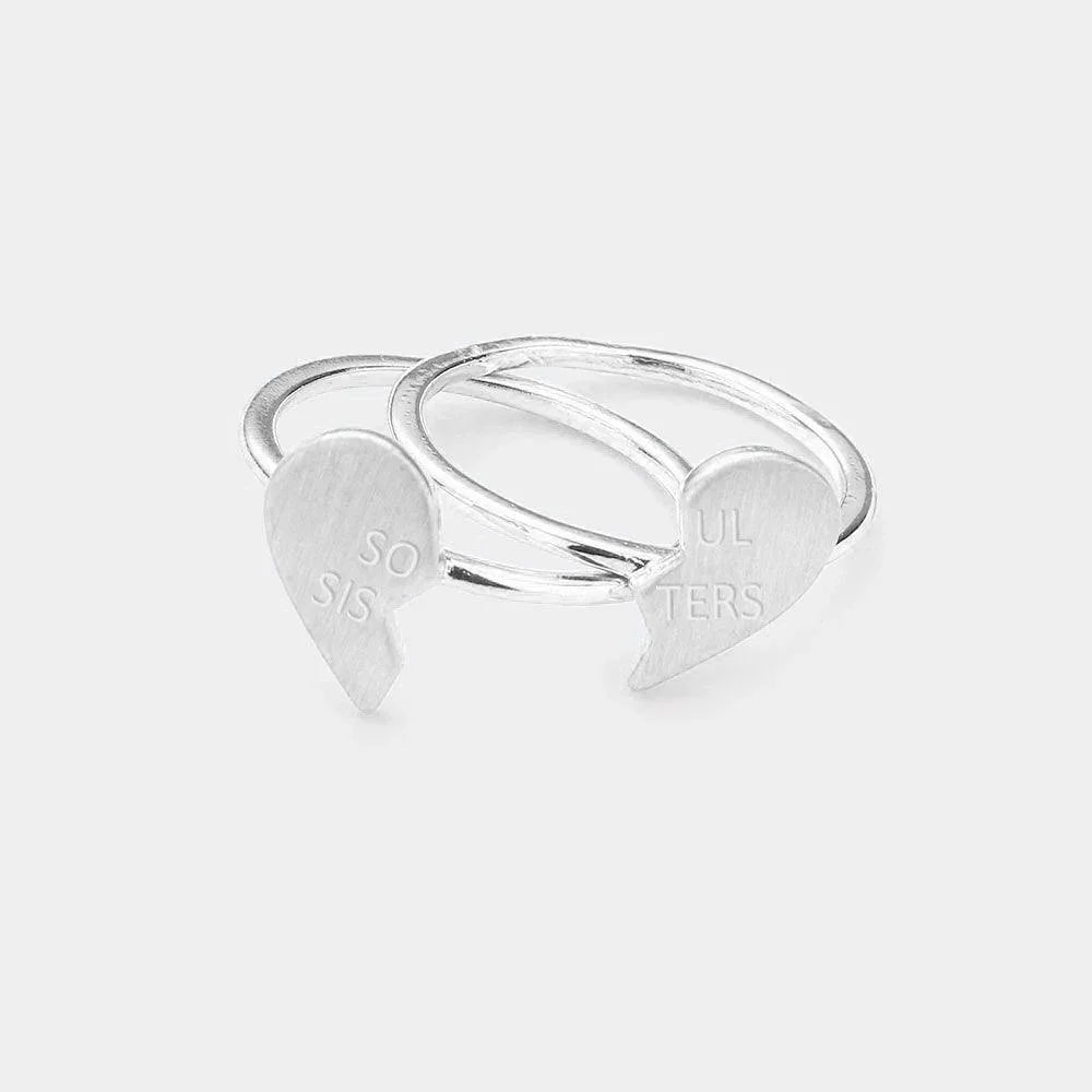 2PCS SOUL SISTERS Brass Metal Broken Heart Rings - Jewelry Store by Erik Rayo