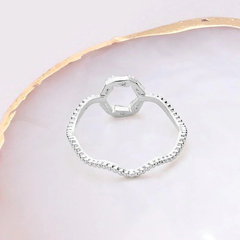 Brass Metal Stone Embellished Open Circle Wavy Ring - Jewelry Store by Erik Rayo