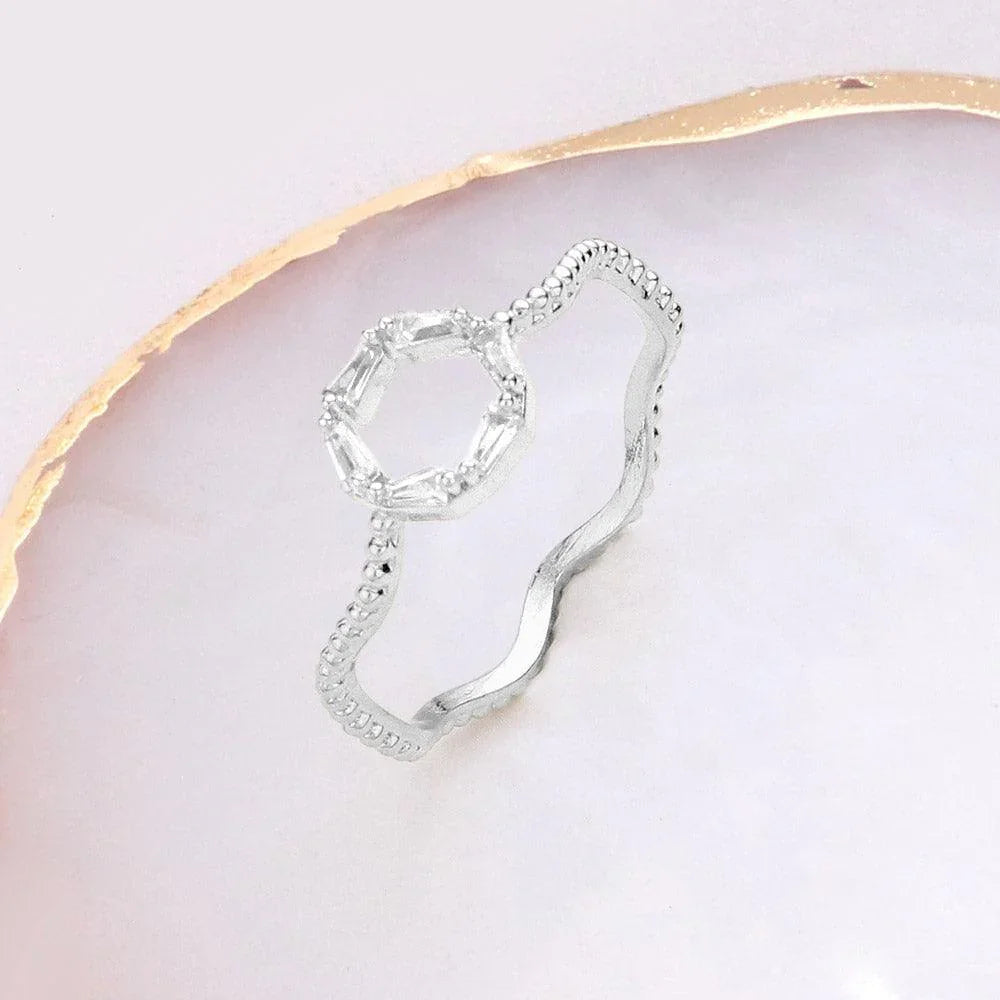 Brass Metal Stone Embellished Open Circle Wavy Ring - Jewelry Store by Erik Rayo