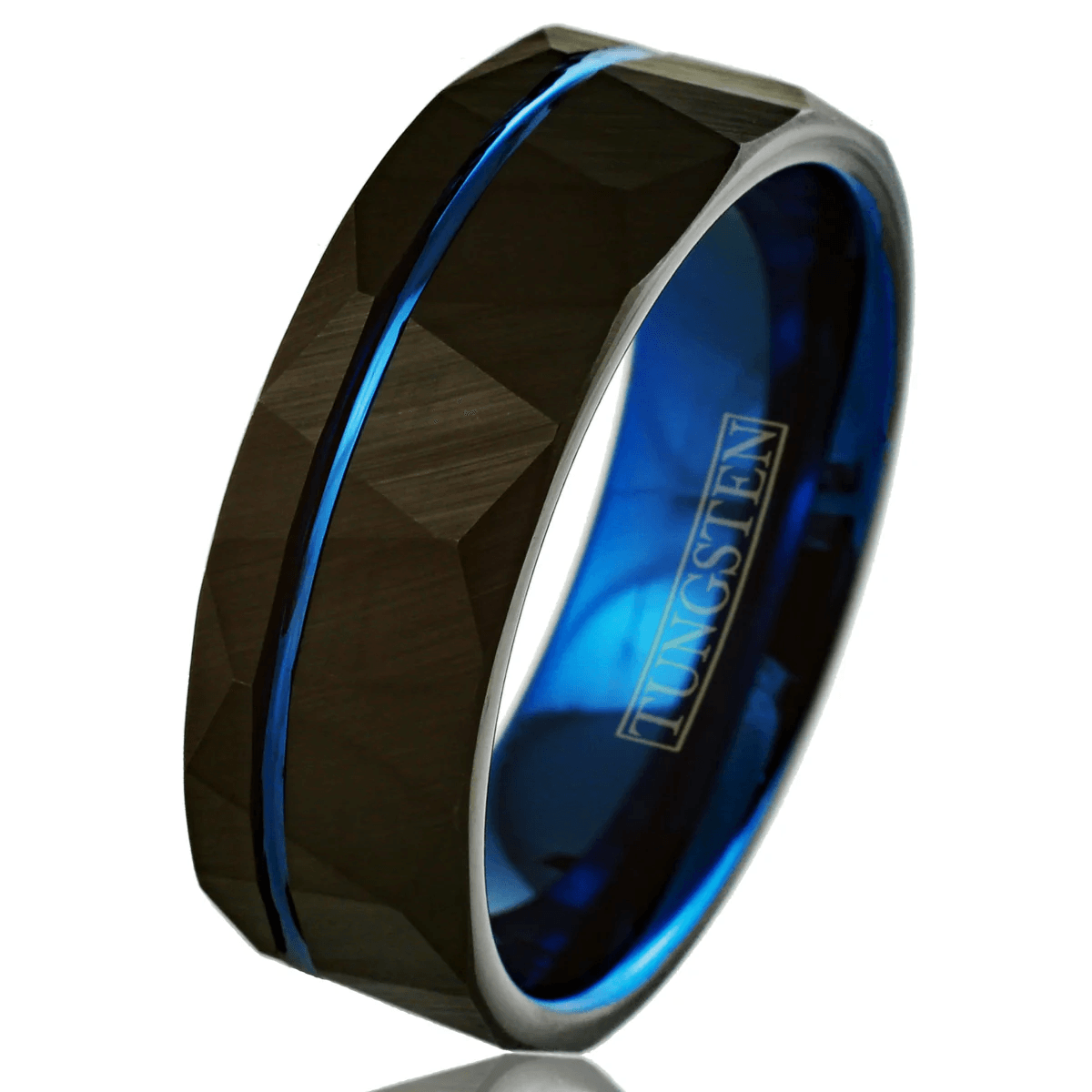 Black Rock Tungsten Carbide Wedding Band Ring for Men & Women – Blue Inner Band & Recessed Blue Stripe - Jewelry Store by Erik Rayo