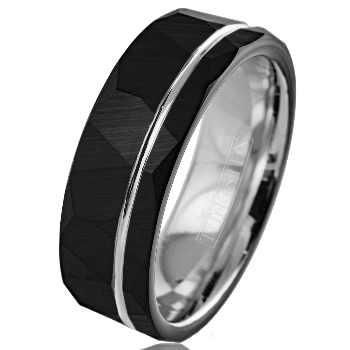 Two-Tone Tungsten Carbide Wedding Band Ring for Men & Women – Black & Silver Inner Band with Recessed Stripe - Jewelry Store by Erik Rayo