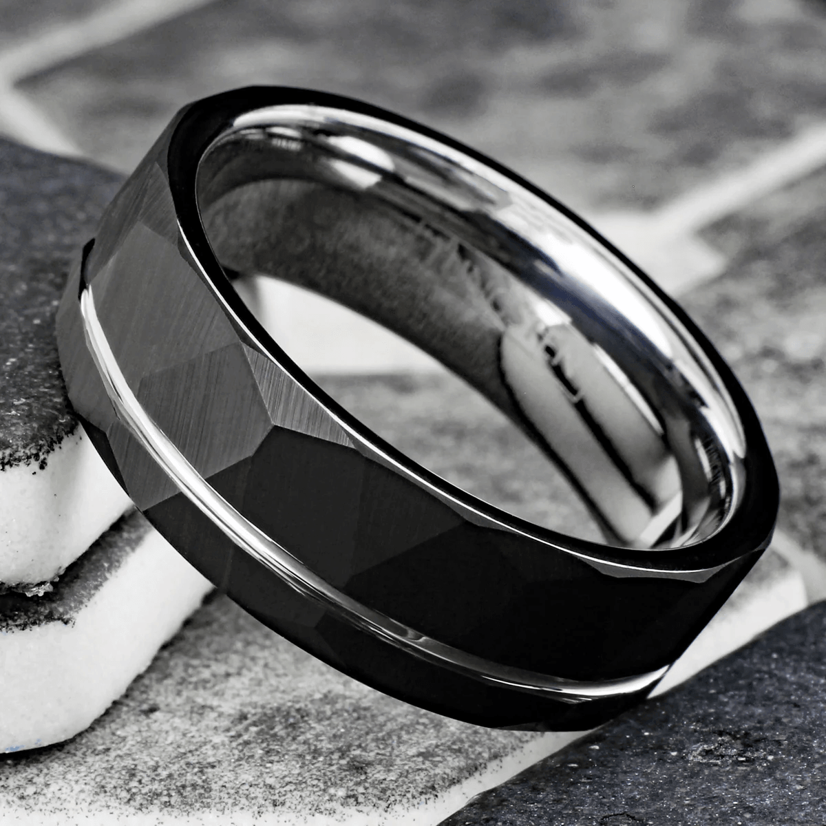 Two-Tone Tungsten Carbide Wedding Band Ring for Men & Women – Black & Silver Inner Band with Recessed Stripe - Jewelry Store by Erik Rayo