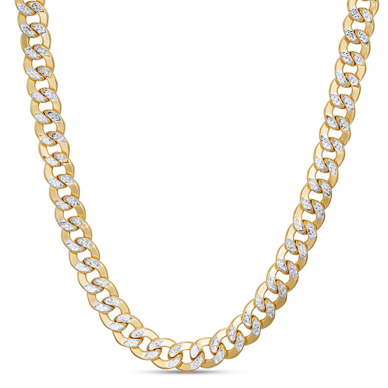 Real Solid 925 Sterling Silver Chain  Diamond Cut Cuban Curb Gold Plated Two Tone