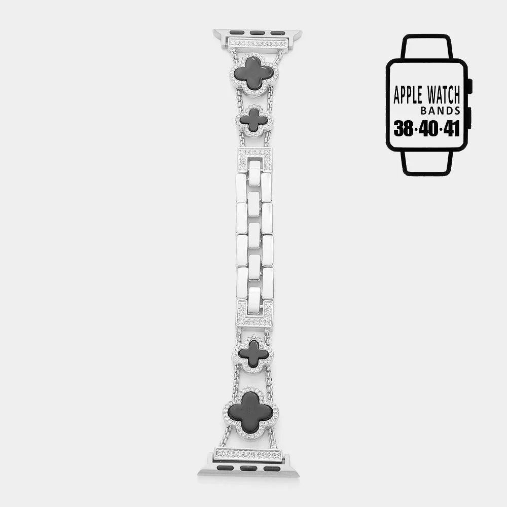 Black Quatrefoil Stone Paved Metal Chain Link Apple Watch Band - Jewelry Store by Erik Rayo