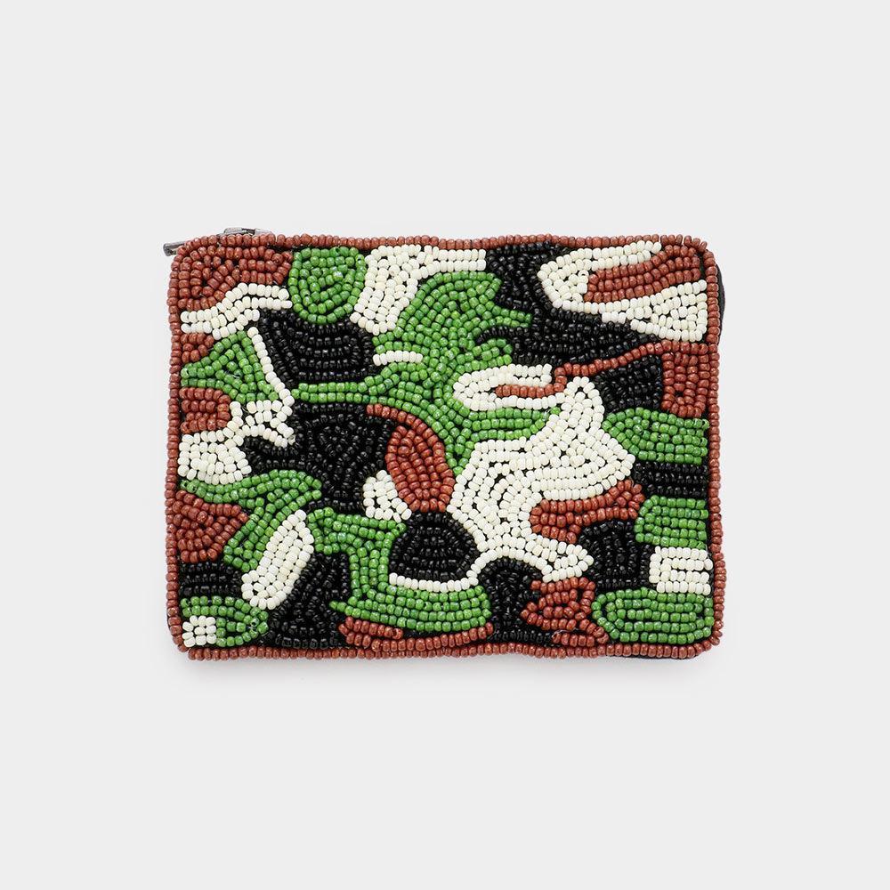 Camouflage Patterned Seed Beaded Coin / Card Purse - Jewelry Store by Erik Rayo