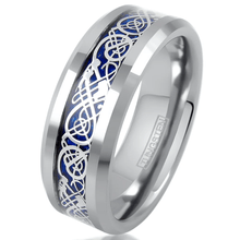 Load image into Gallery viewer, Men&#39;s Wedding Band 6mm Silver on Blue Celtic Dragon Ring for Men and Women
