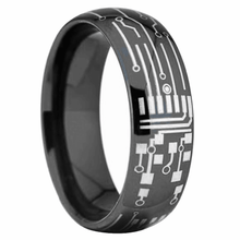 Load image into Gallery viewer, Men&#39;s Wedding Band - Dome Brushed Black Laser Circuit Board Ring for Men and Women
