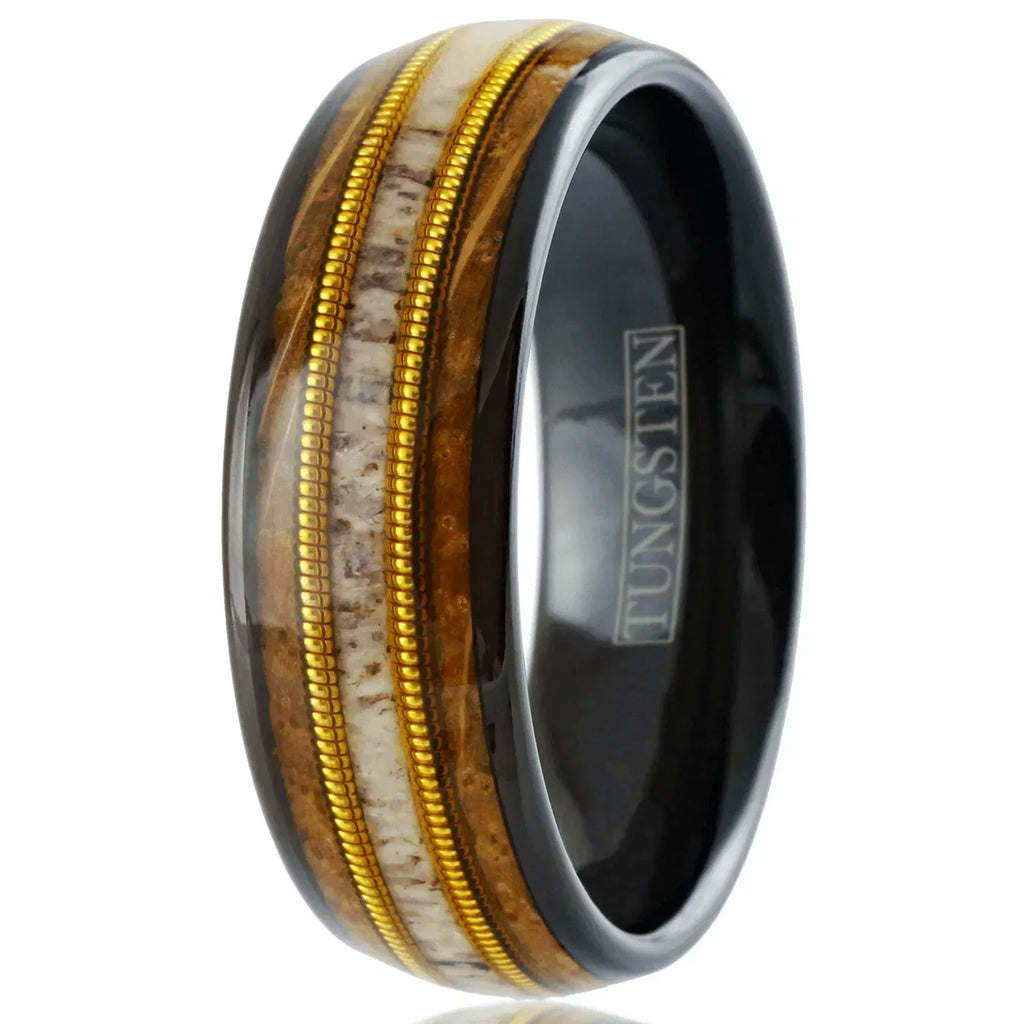 Men's Wedding Band Rings - Black Deer Antler Whiskey Barrel Guitar String - Wedding Rings for Men and Women - Jewelry Store by Erik Rayo