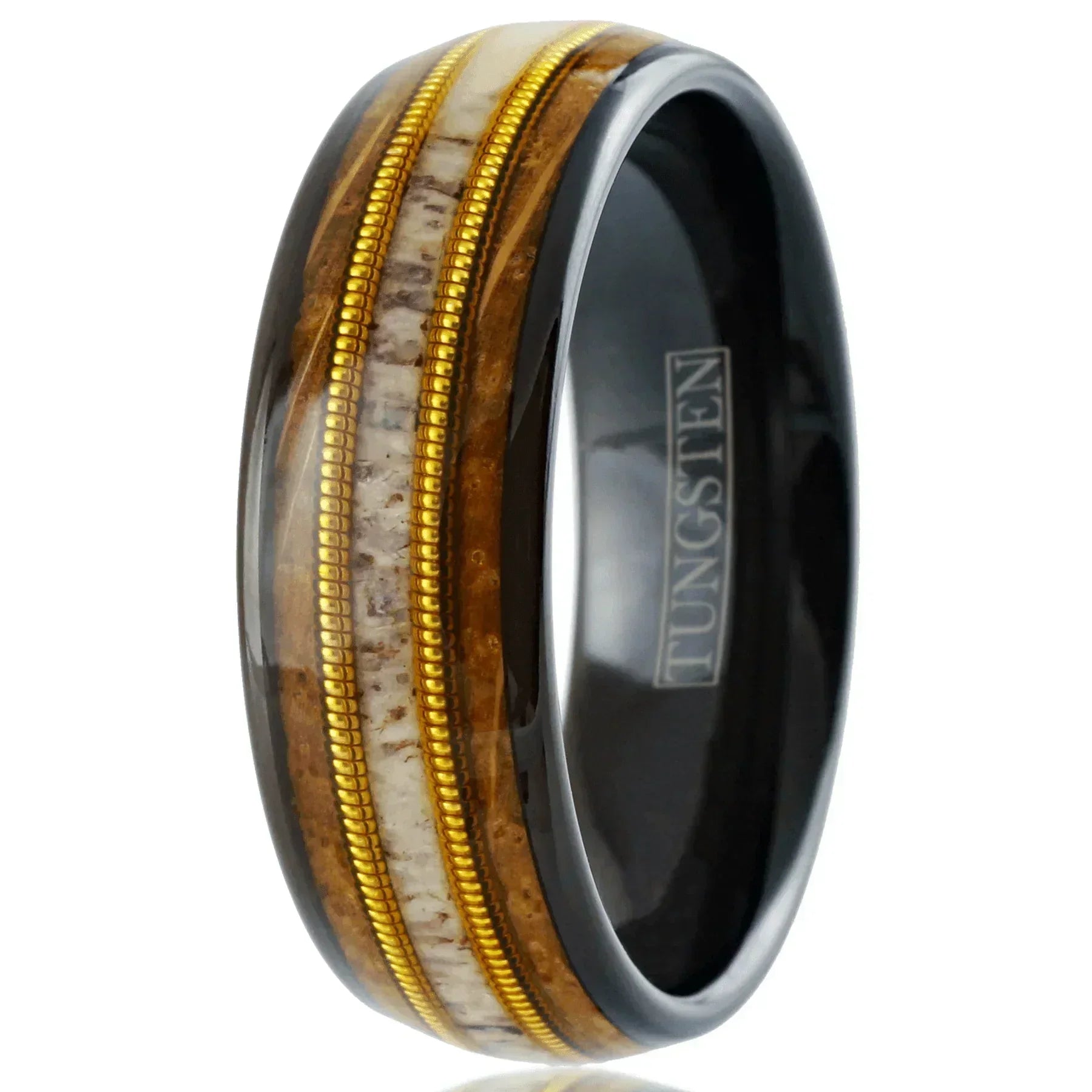 Men's Wedding Band Rings - Black Deer Antler Whiskey Barrel Guitar String - Wedding Rings for Men and Women - Jewelry Store by Erik Rayo