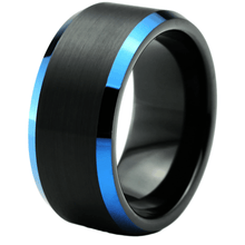 Load image into Gallery viewer, Men&#39;s Wedding Band - Black Brushed with Blue Edge - Rings for Men and Women
