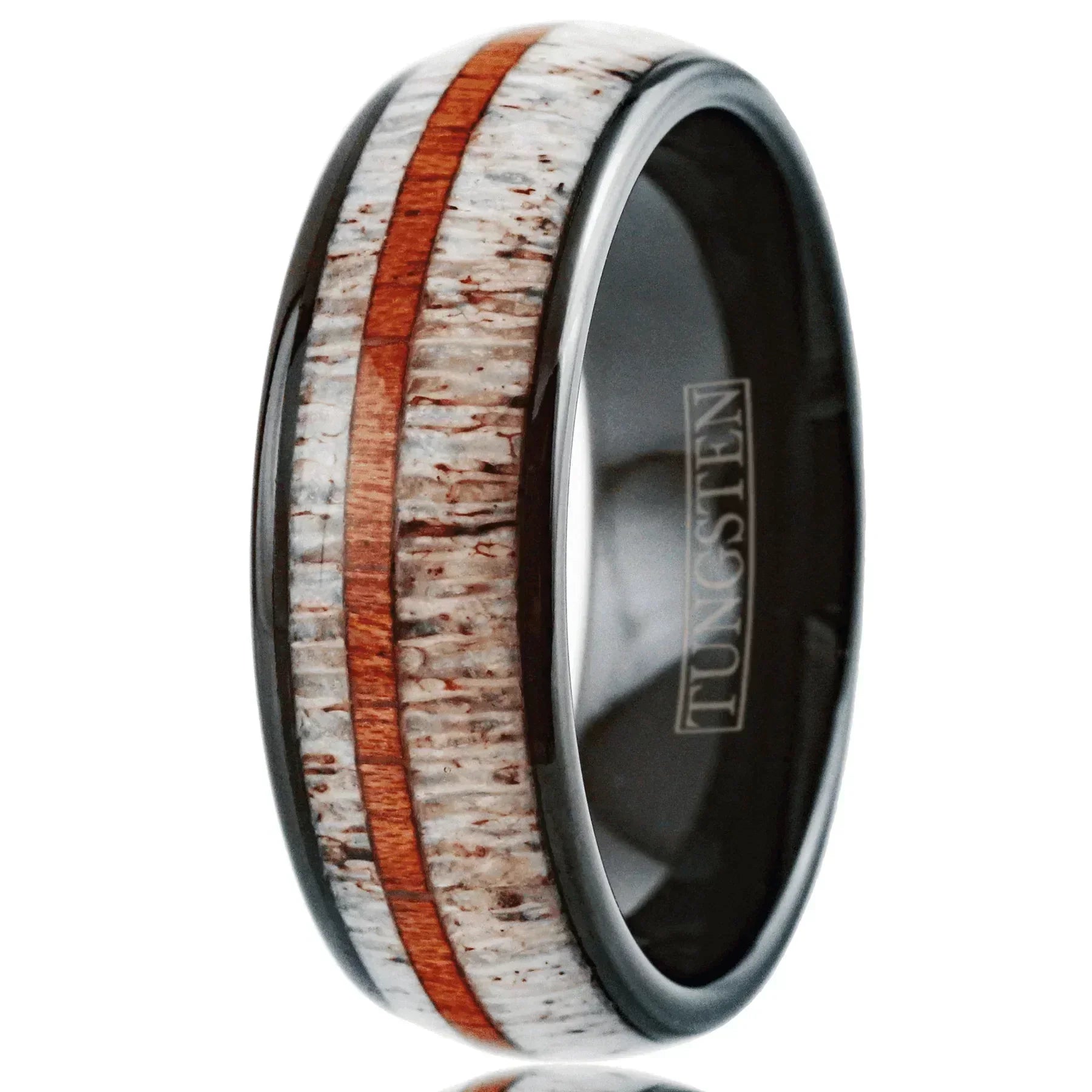 Men's Wedding Band Ring - Black Deer Antler & Sandalwood Stripe - Wedding Rings for Men & Women - Jewelry Store by Erik Rayo