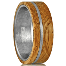 Load image into Gallery viewer, Engagement Rings for Women Mens Wedding Bands for Him and Her Promise / Bridal Mens Womens Rings With Whiskey Barrel Wood Brushed Stripe
