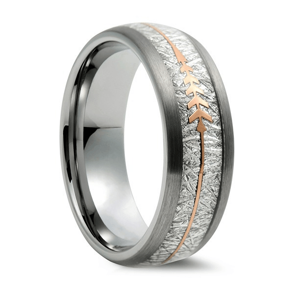 Men's Wedding Band Ring 6mm Silver with Rose Gold Arrow - Wedding Rings for Men and Women