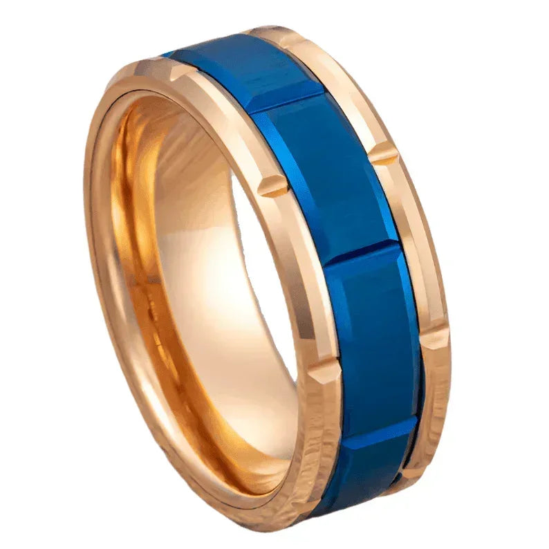 Men's Wedding Band Rings - Rose Gold Plated Brushed Blue - Wedding Rings for Men and Women - Jewelry Store by Erik Rayo