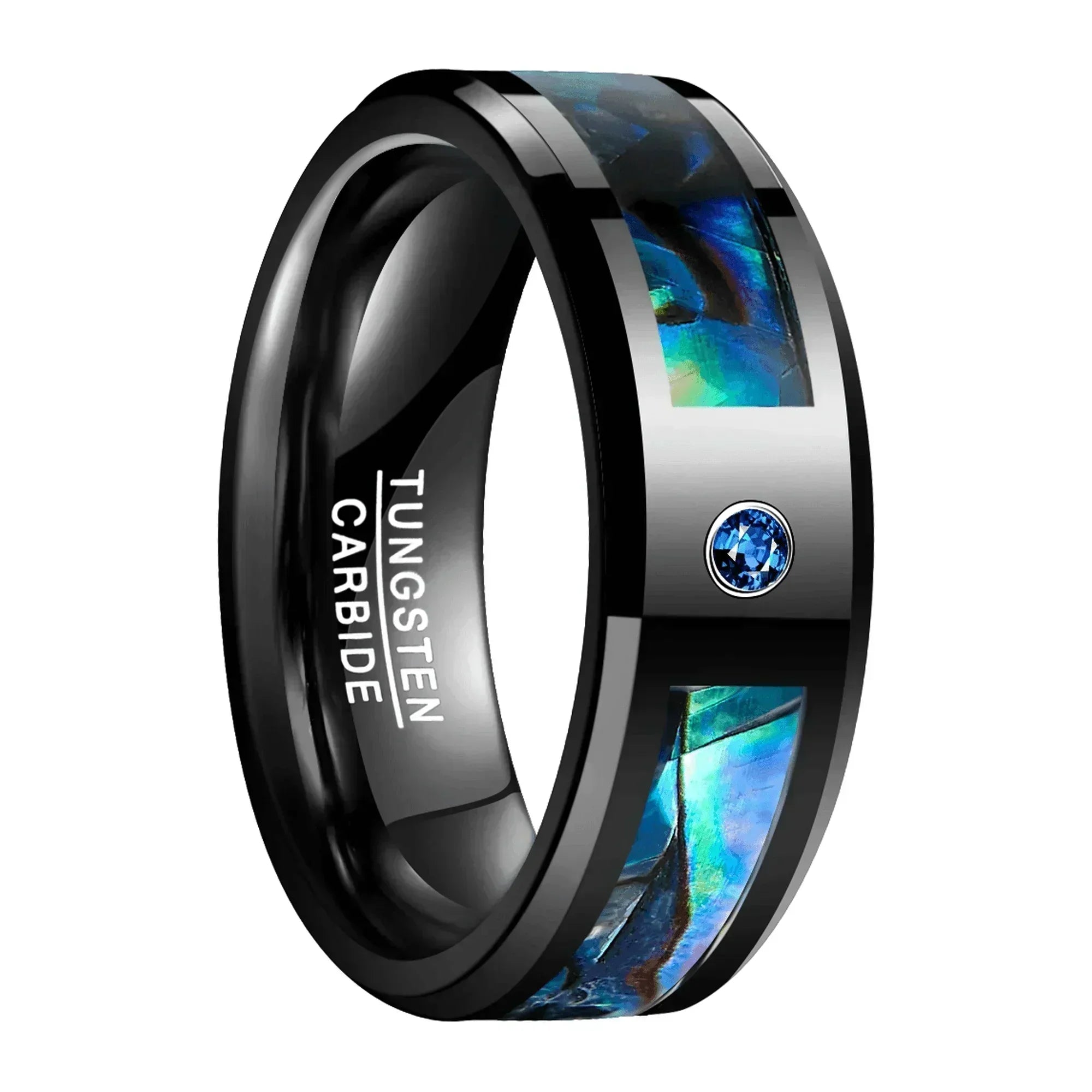 Men’s Wedding Band Ring - Black Blue Diamond Colored Glaze Inlay - Stylish Wedding Rings for Men & Women - Jewelry Store by Erik Rayo