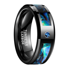 Load image into Gallery viewer, Men&#39;s Wedding Band Ring - Black Blue Diamond Colored Glaze Inlay - Wedding Rings for Men and Women
