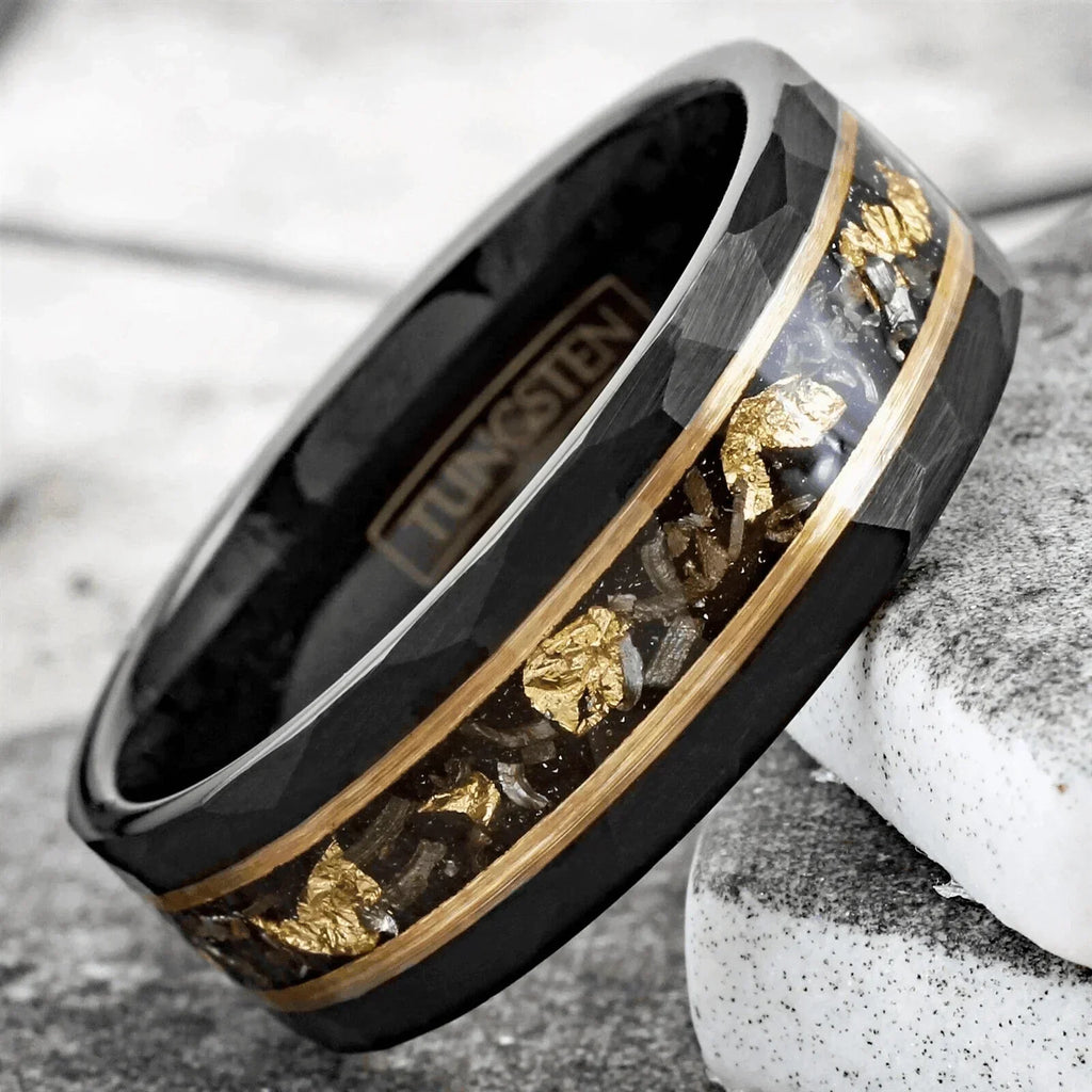 Men's Wedding Band Rings - Black Meteorite with 24k Gold Flakes - Wedding Rings for Men and Women - Jewelry Store by Erik Rayo