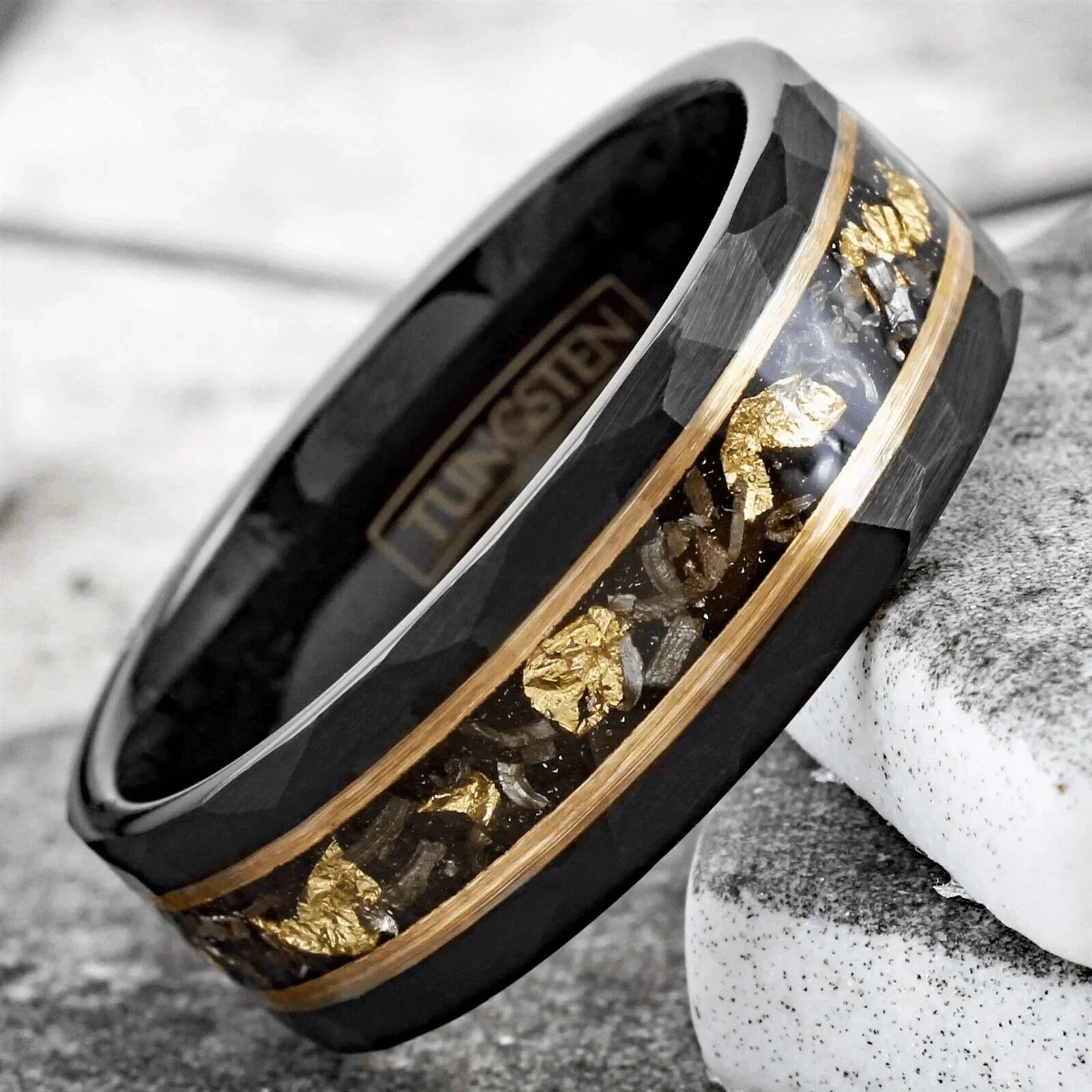 Men's Wedding Band Rings - Black Meteorite with Gold Flakes - Wedding Rings for Men and Women - Jewelry Store by Erik Rayo