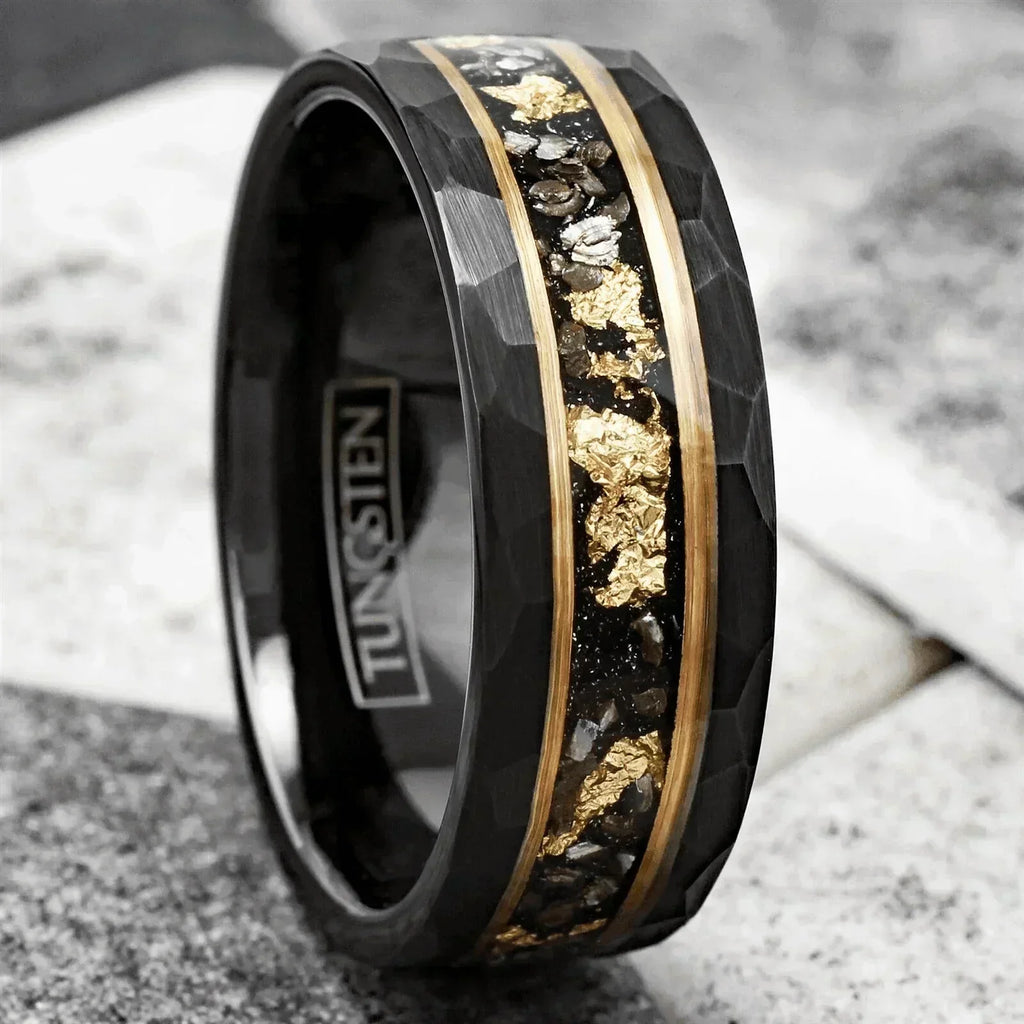 Men's Wedding Band Rings - Black Meteorite with 24k Gold Flakes - Wedding Rings for Men and Women - Jewelry Store by Erik Rayo