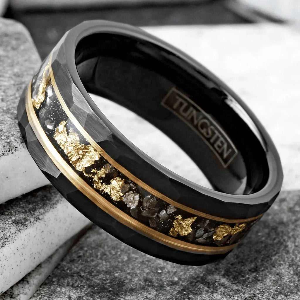 Men's Wedding Band Rings - Black Meteorite with 24k Gold Flakes - Wedding Rings for Men and Women - Jewelry Store by Erik Rayo